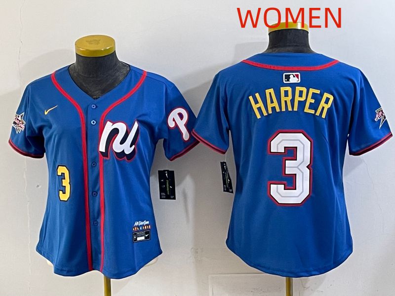Women 2025 Philadelphia Phillies #3 Harper Blue All star Nike MLB Jersey style 04